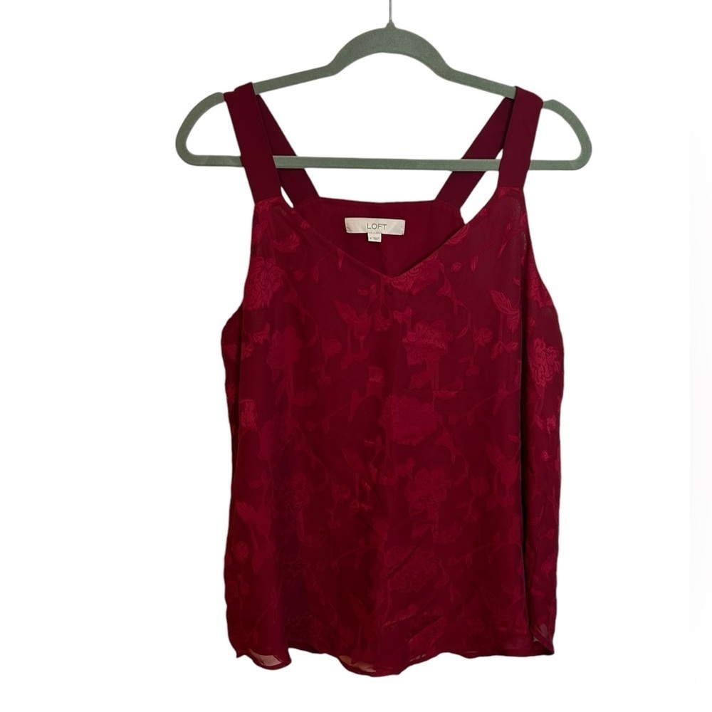 LOFT Women's Red Floral Jacquard Tank Top